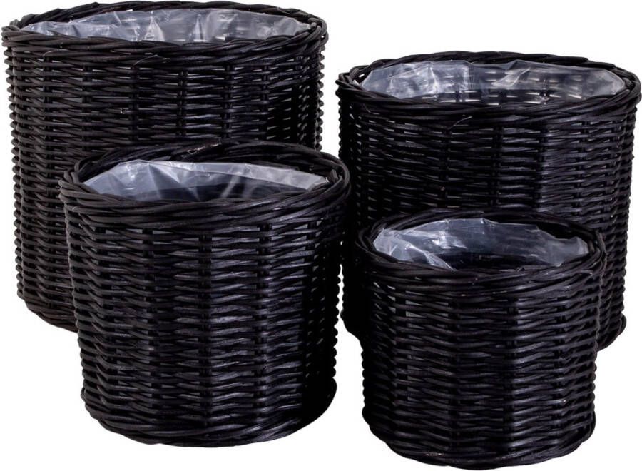 House Nordic Bogor Baskets 4 ronde manden in zwart met plastic binnenkant