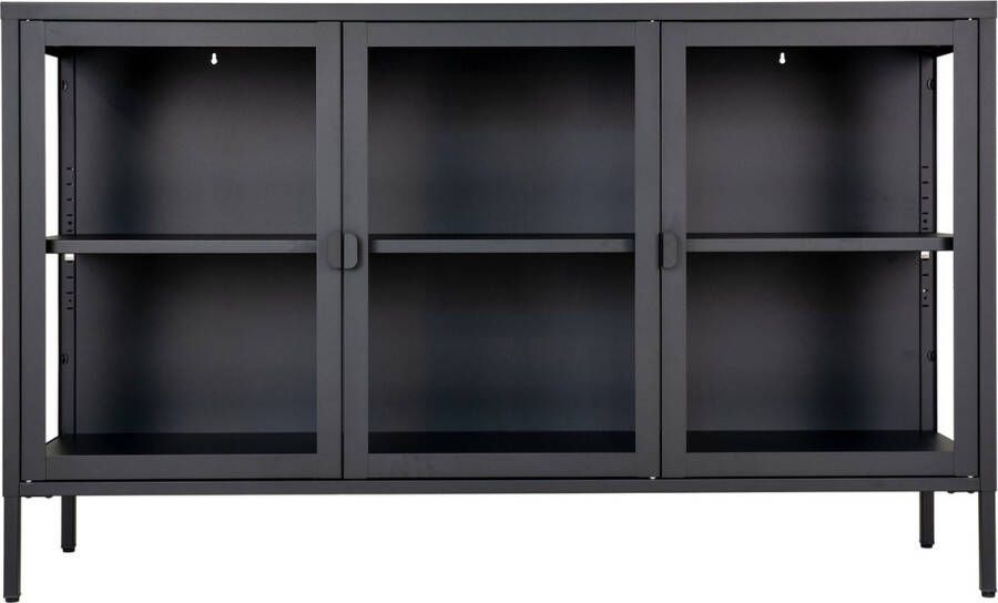 Hioshop Brisbane dressoir 3 glazen deuren zwart.
