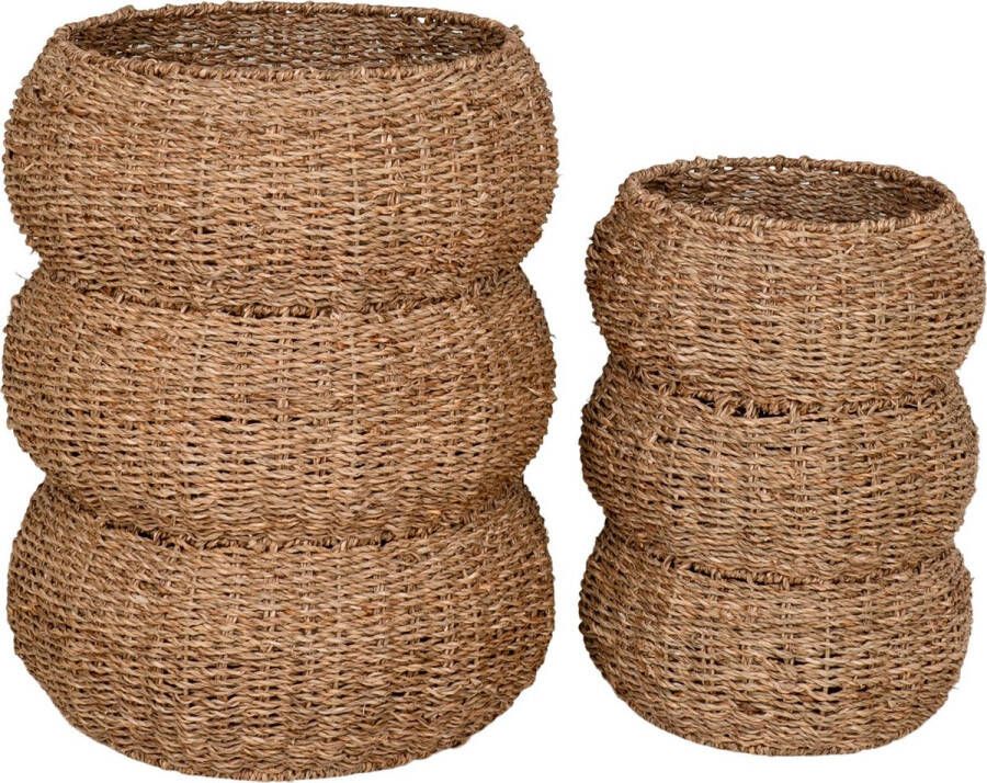 Hioshop Sarbas mand Ø25 35cm set van 2 naturel.