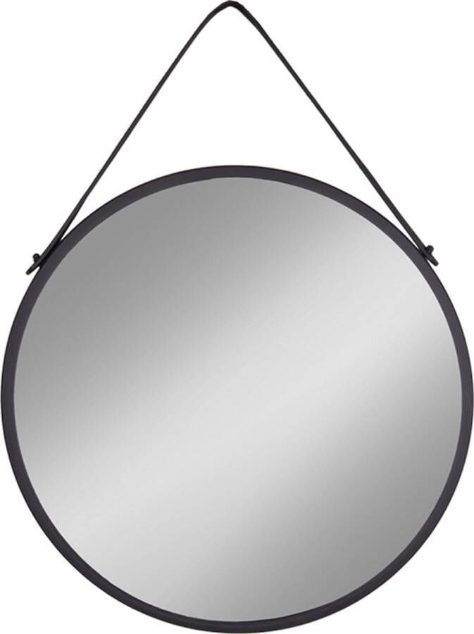 House Nordic Trapani Mirror with black steel frame and PU strap Ø38 cm