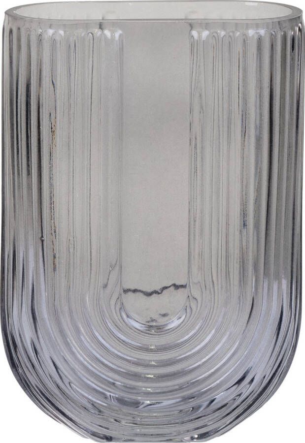 House Nordic Vaas Smoked glas Grijs blauw U-vorm 13x6x19 cm