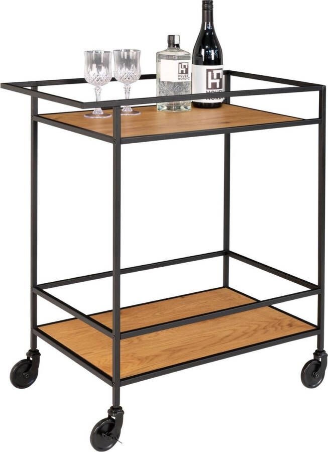 Norrut Vita Bar Trolley Bar trolley with black frame and wheels and two oak look shelves 68x40x79 cm