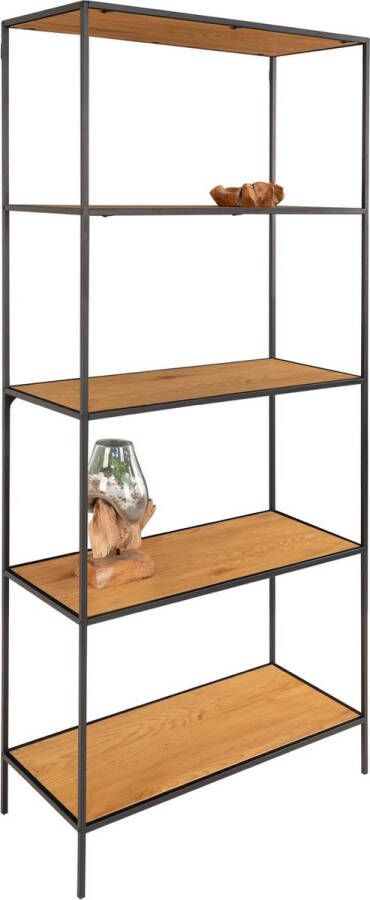 House Nordic Vita Shelf Schap met zwart frame en 5 eikenlook planken 80x36x170 cm