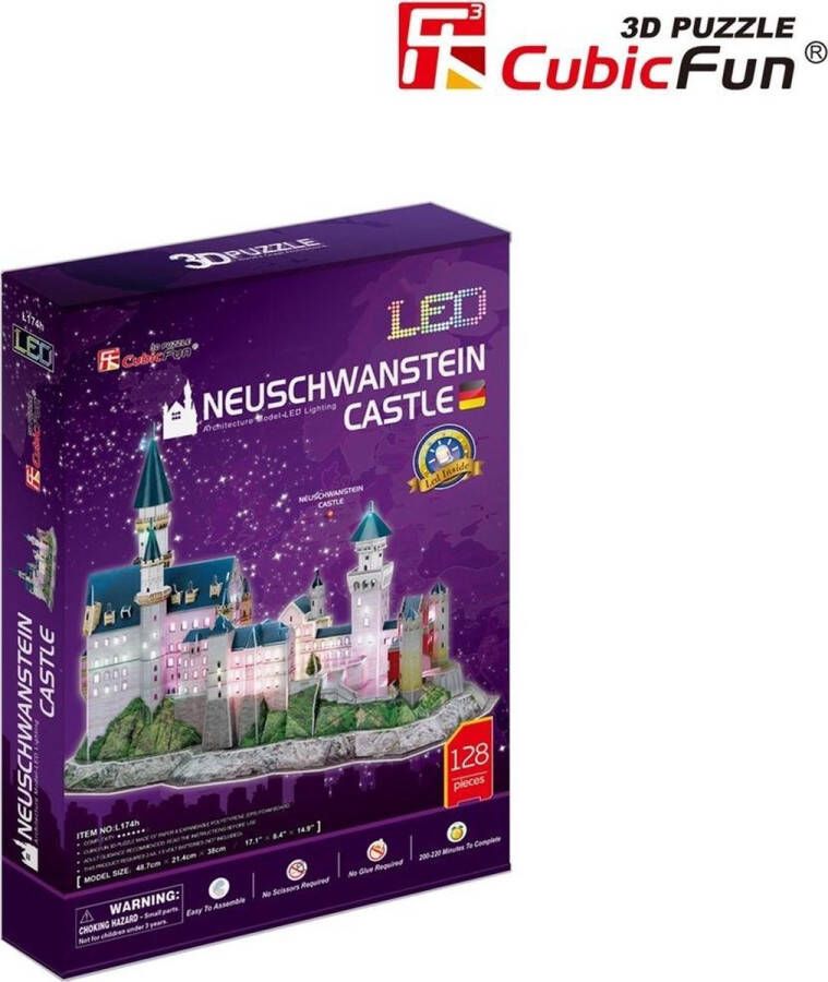 House Of Holland Cubic Fun 3D Puzzel Neuschwanstein Castle + LED Verlichting 128 Stukjes