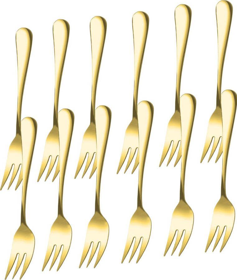 House of Husk 12 Gebaksvorkjes Dessertvorken Taartvorkjes Cocktailvorken Klein Vorkjes RVS Goud