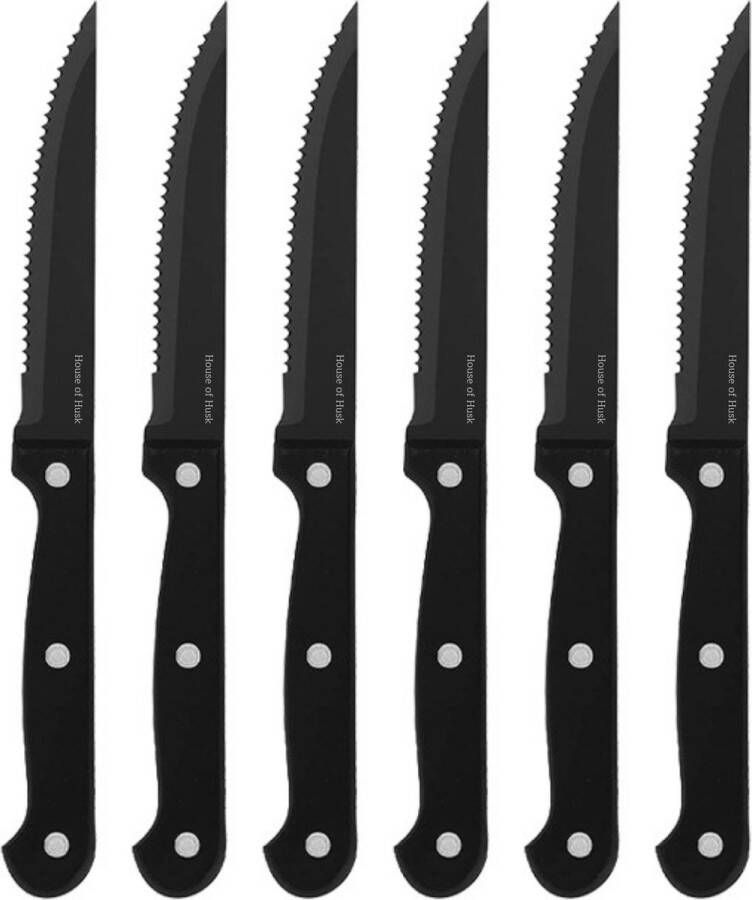 House of Husk 6 Stuks Steakmessen Messenset RVS 23cm Zwart