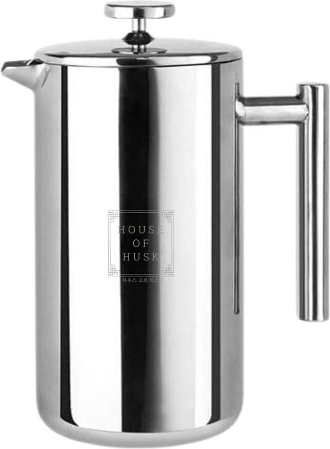 House of Husk Cafetière French Press Coffeemaker Filter Koffie RVS Slow Coffee 1 Liter Zilver