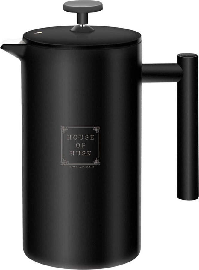 House of Husk Cafetière French Press Coffeemaker Filter Koffie RVS Slow Coffee 1 Liter Zwart
