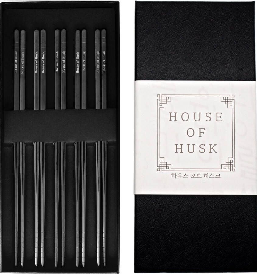 House of Husk Chopsticks Set Koreaanse Eetstokjes Vaatwasserbestendig RVS 5 Paar Zwart