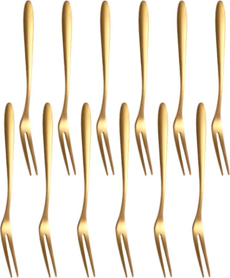 House of Husk Dessertvorken Cocktailprikkers- Herbruikbaar Fruit Snack Vorkjes Taartvorkjes RVS Goud Set van 12
