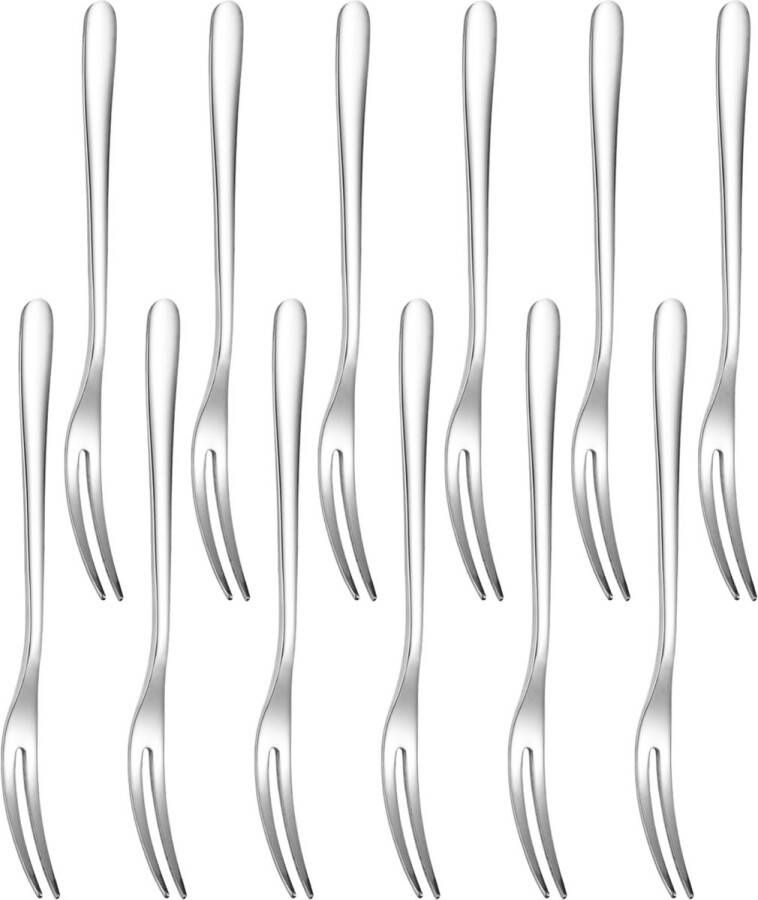House of Husk Dessertvorken Cocktailprikkers- Herbruikbaar Fruit Snack Vorkjes Taartvorkjes RVS Zilver Set van 12