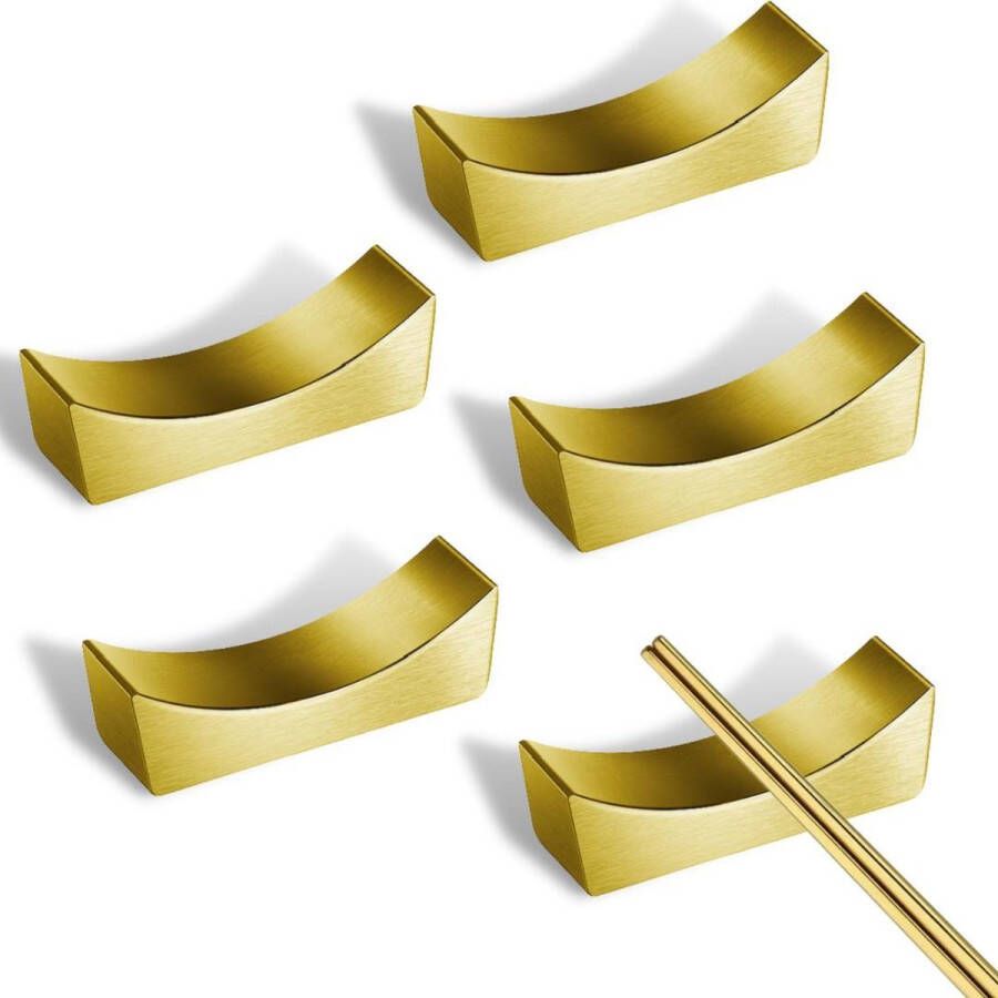 House of Husk Eetstokjes Houder Set Gouden Chopstick Holder Goud Sushi Servies RVS 5 Stuks