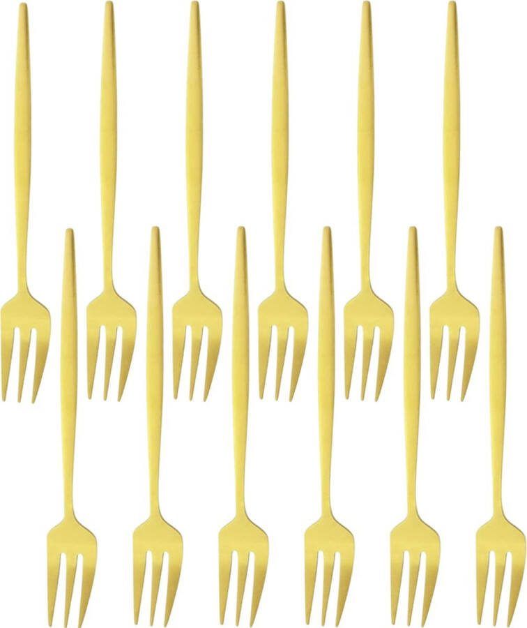 House of Husk Gouden Gebaksvorkjes Dessertvorken Taartvorkjes Cocktailvorken Klein Vorkjes 12 Stuks RVS 14cm