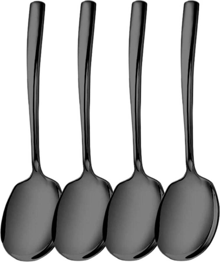 House of Husk Grote Opscheplepel Set Zwart Serveerlepel Groetelepel Aardappellepel 25.5cm 304 RVS 4 Stuks