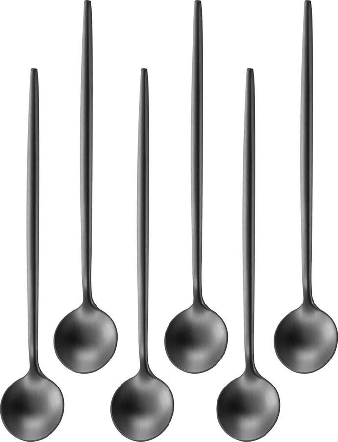 House of Husk Mat Latte Macchiato Lepel Set Longdrinklepels Koffielepels RVS 20cm 6 Stuks Zwart