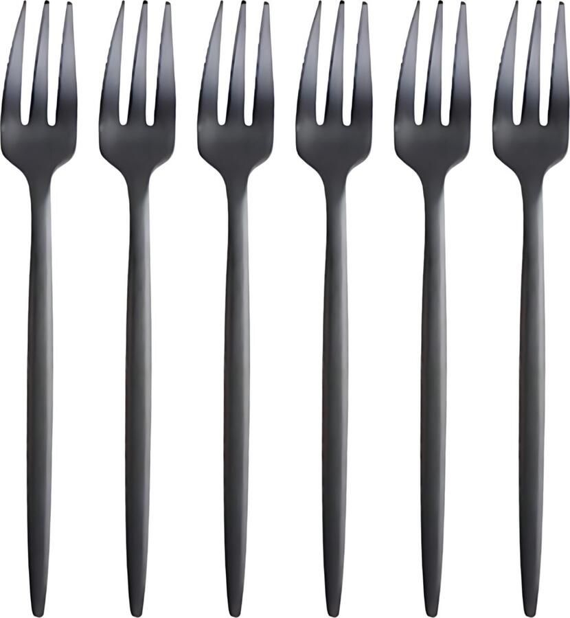 House of Husk Matte Gebaksvorkjes Dessertvorken Taartvorkjes Cocktailvorken 6 Stuks RVS Zwart