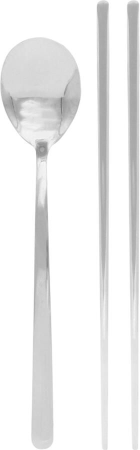 House of Husk Originele Koreaanse Eetstokjes en Soeplepel Set Zilver 1 Persoons Set RVS Vaatwasserbestendig Sushi Chopsticks