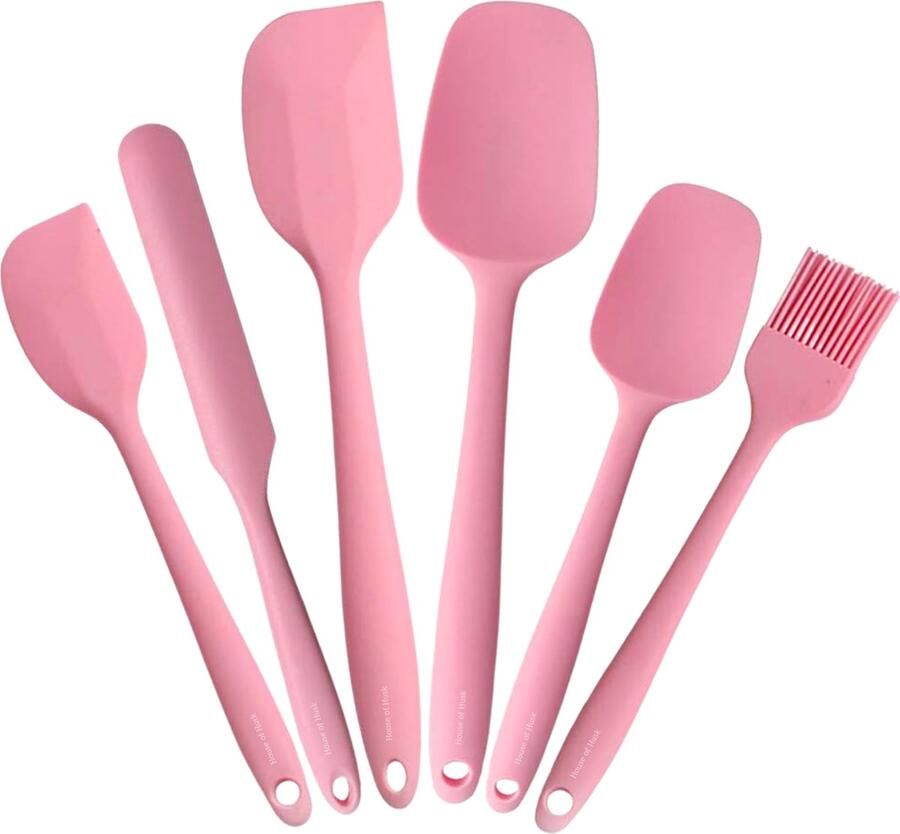 House of Husk Siliconen Spatel Set Keukenspatel Keukengerei set Hittebestendig Vaatwasserbestendig BPA vrij Voordeelset 6 stuks Anti-aanbak Roze