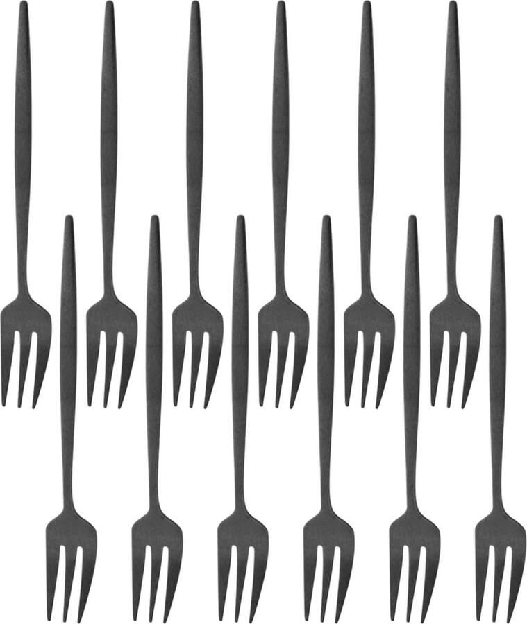 House of Husk Zwarte Gebaksvorkjes Dessertvorken Taartvorkjes Cocktailvorken Klein Vorkjes 12 Stuks RVS 14cm