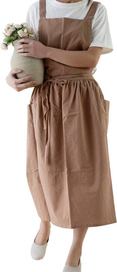 House of Husk Katoenen Keukenschort Dames Kook Schort Apron Crossback Bruin