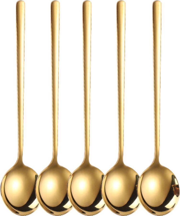 House of Husk Koreaanse Eetlepel Set Goud 5 Stuks Soeplepel RVS Vaatwasserbestendig