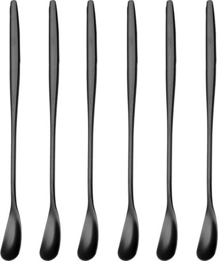 House of Husk Latte Macchiato Lepels Set Lange Theelepels Koffielepels Longdrinklepels Barlepel RVS 6 Stuks 17CM Zwart