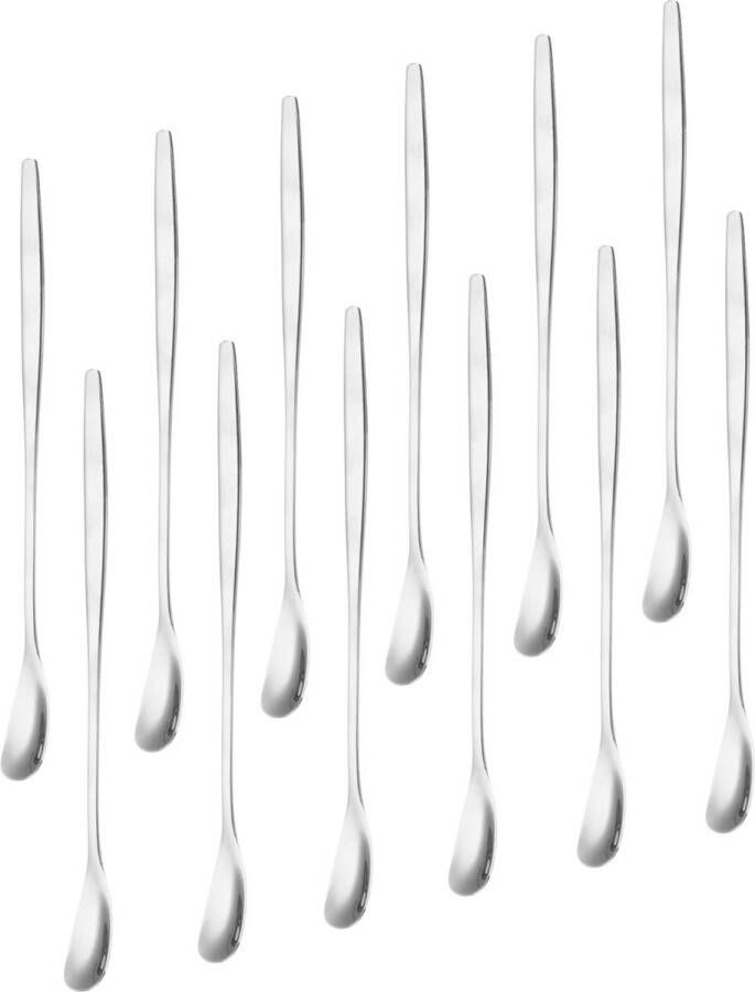 House of Husk Latte Macchiato Lepels Set Lange Theelepels Koffielepels Longdrinklepels Barlepel RVS 12 Stuks 17CM Zilver