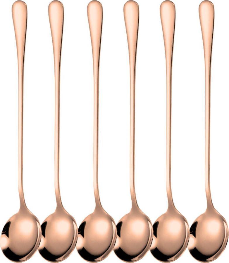 House of Husk Latte Macchiato Lepels Set Lange Theelepels Koffielepels Longdrinklepels Sorbetlepels Barlepel RVS 6 Stuks 19CM Rose Goud