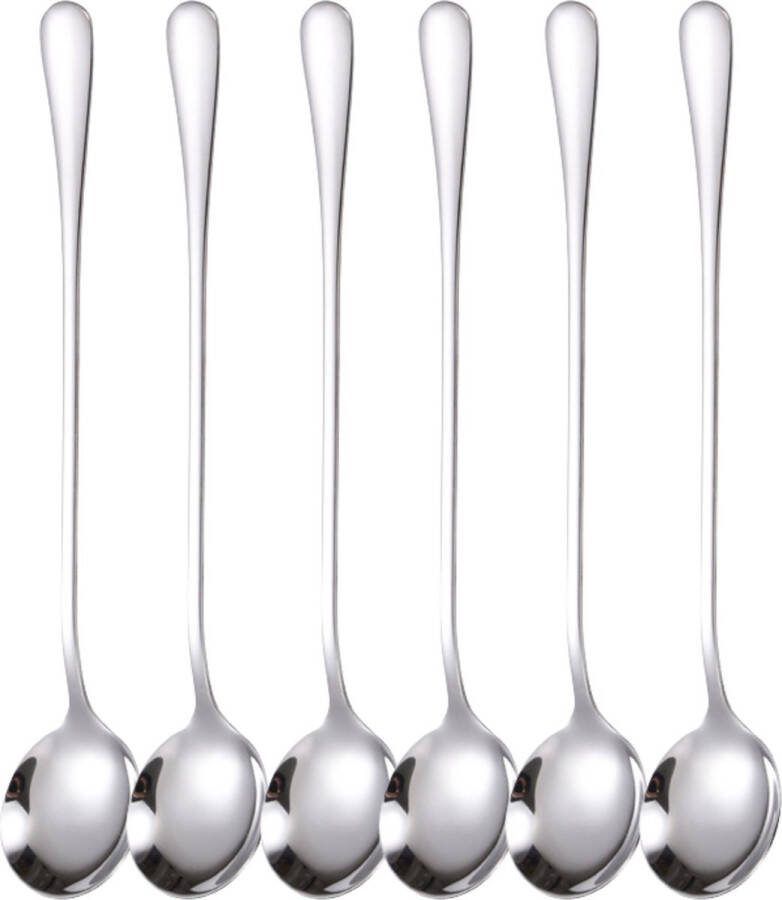 House of Husk Latte Macchiato Lepels Set Lange Theelepels Koffielepels Longdrinklepels Sorbetlepels Barlepel RVS 6 Stuks 19CM Zilver