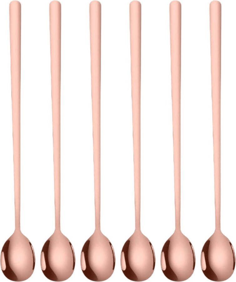 House of Husk Latte Macchiato Lepels Set Lange Theelepels Koffielepels Longdrinklepels Sorbetlepels Barlepel RVS 6 Stuks 20CM Rose Goud