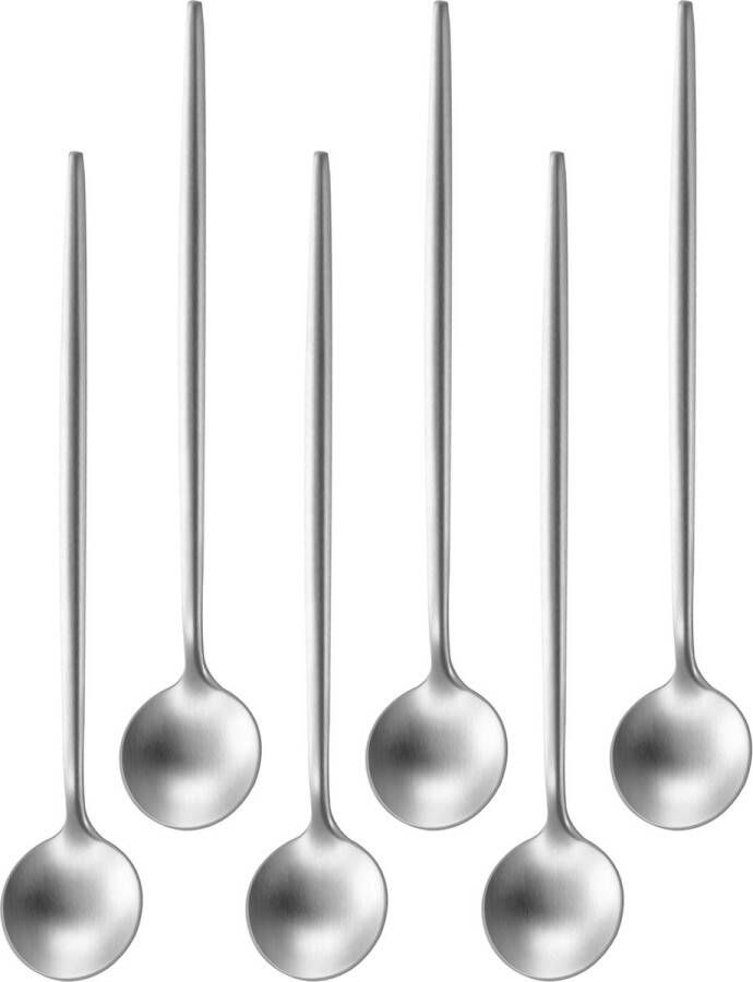 House of Husk Mat Latte Macchiato Lepel Set Longdrinklepels Koffielepels RVS 20cm 6 Stuks Zilver