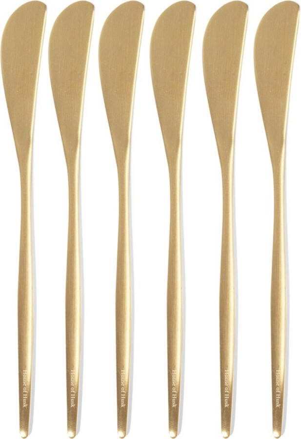 House of Husk Matte Botermesjes Set Goud RVS Botermes Smeermessen Tapas Mesjes 6 Stuks