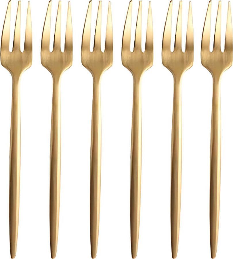 House of Husk Matte Gebaksvorkjes Dessertvorken Taartvorkjes Cocktailvorken 6 Stuks RVS Goud
