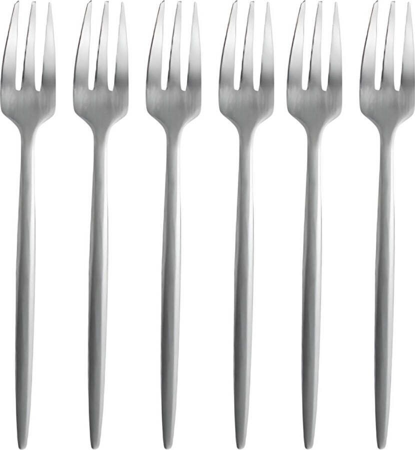 House of Husk Matte Gebaksvorkjes Dessertvorken Taartvorkjes Cocktailvorken 6 Stuks RVS Zilver