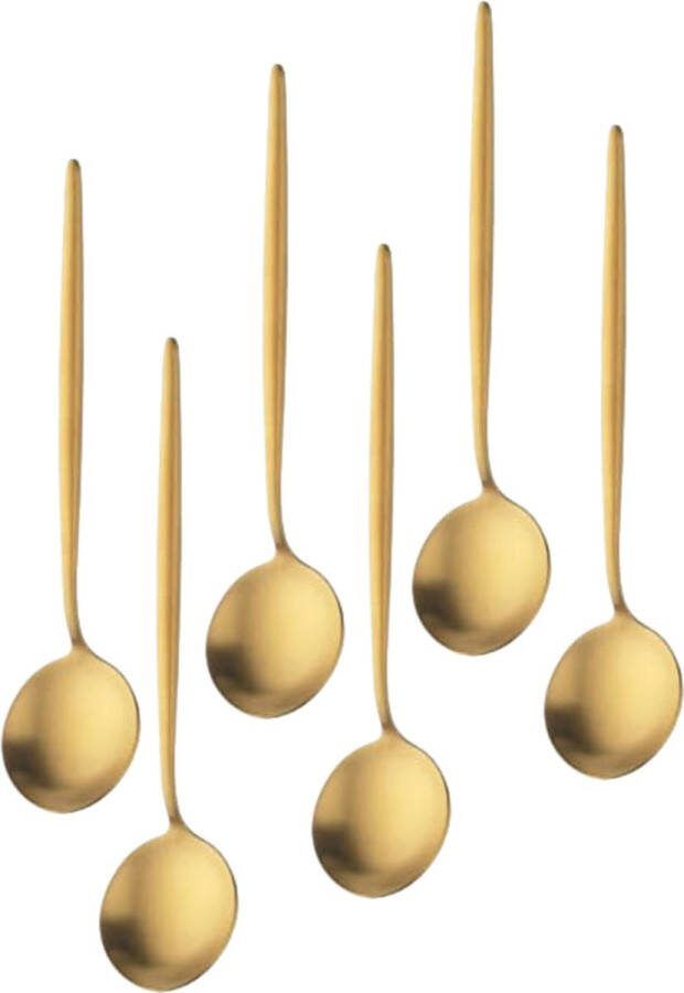 House of Husk Matte Theelepel Set Theelepeltjes Koffielepels RVS 13cm 6 Stuks Goud