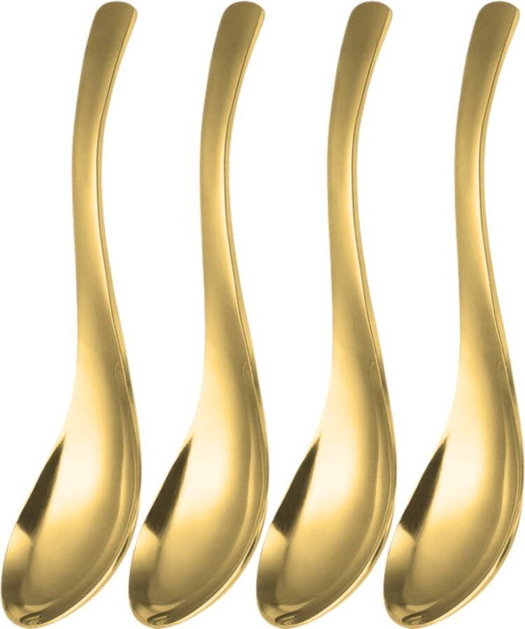 House of Husk Oosterse Soeplepel Set Rijstlepel Amuse Lepel 304 Roestvrijstaal 16.4cmx4.3 4 Stuks Goud