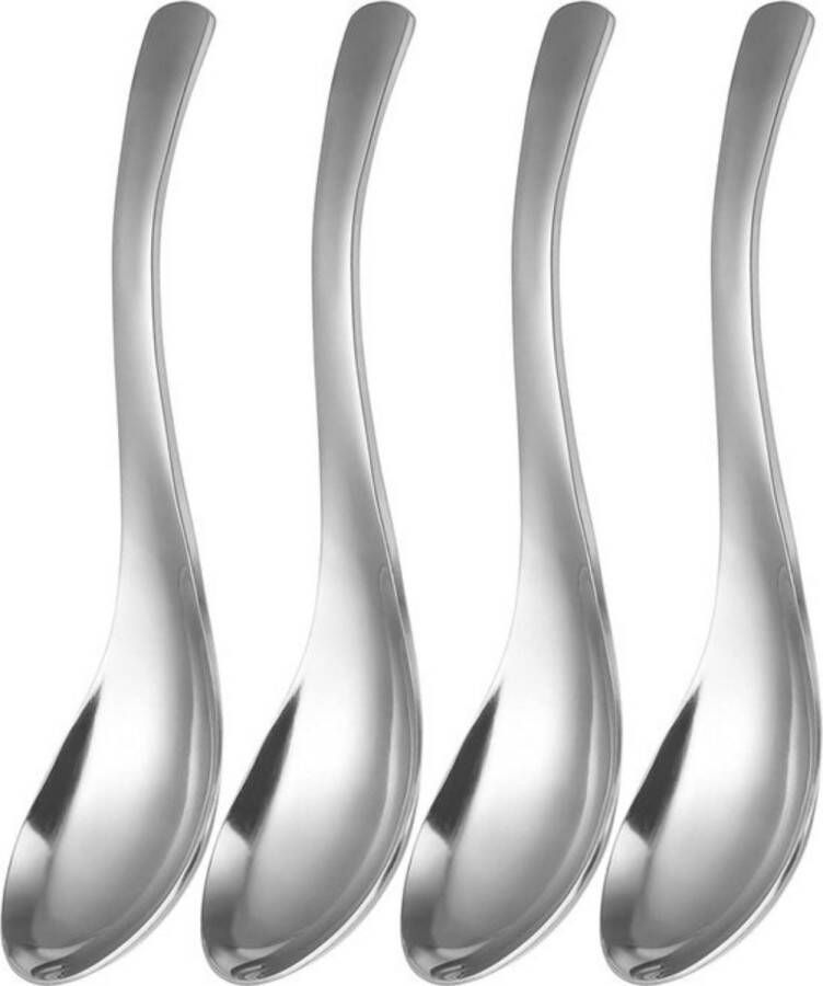 House of Husk Oosterse Soeplepel Set Rijstlepel Amuse Lepel Roestvrijstaal 16.4cmx4.3 4 Stuks