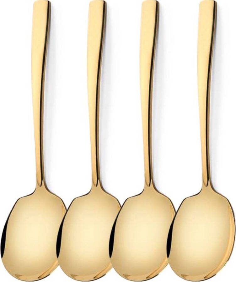 House of Husk Opscheplepel Set Goud Serveerlepel Groetelepel Aardappellepel 21cm RVS 4 Stuks
