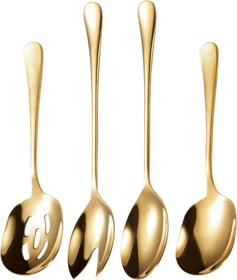 House of Husk Opscheplepel Set Goud Serveerlepel Slalepel Groetelepel Aardappellepel 26cm RVS 4 Stuks