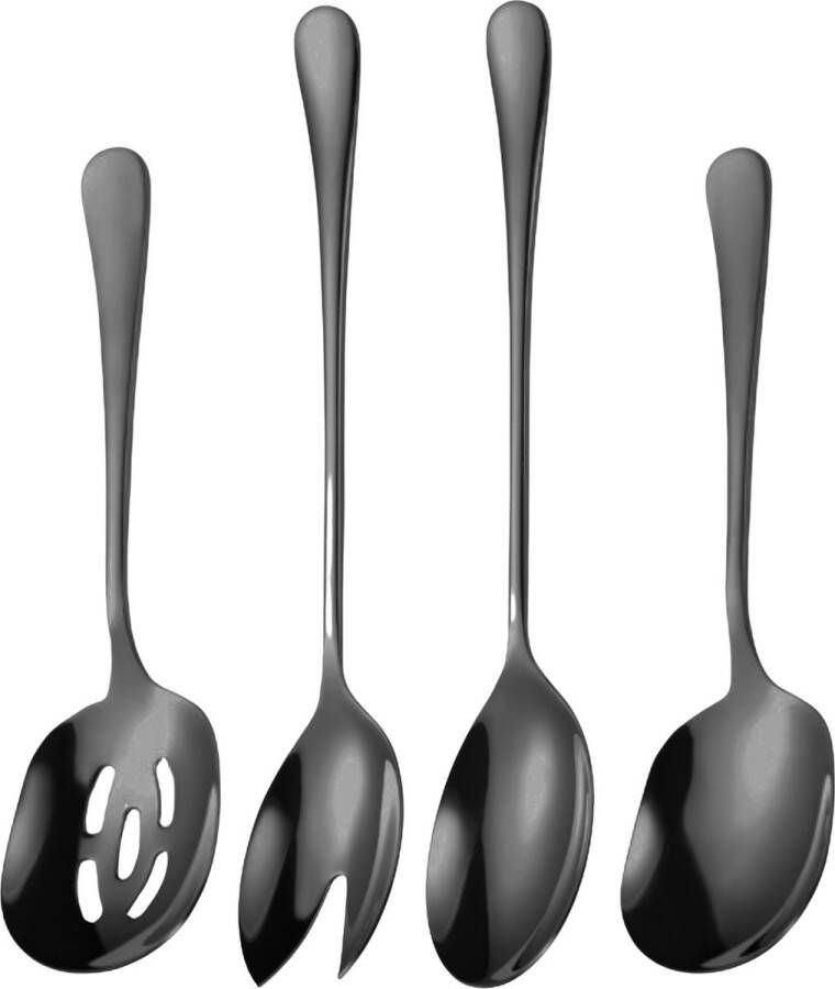 House of Husk Opscheplepel Set Zwart Serveerlepel Slalepel Groetelepel Aardappellepel 26cm RVS 4 Stuks