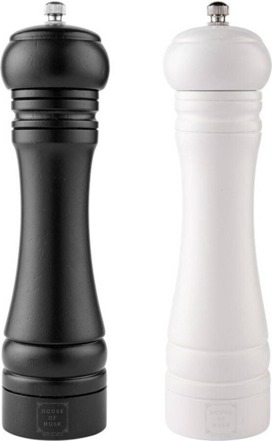 House of Husk Pepermolen en Zoutmolen Set Peper en Zoutstel Kruidenmolen Premium Beukenhout 22CM Zwart Wit