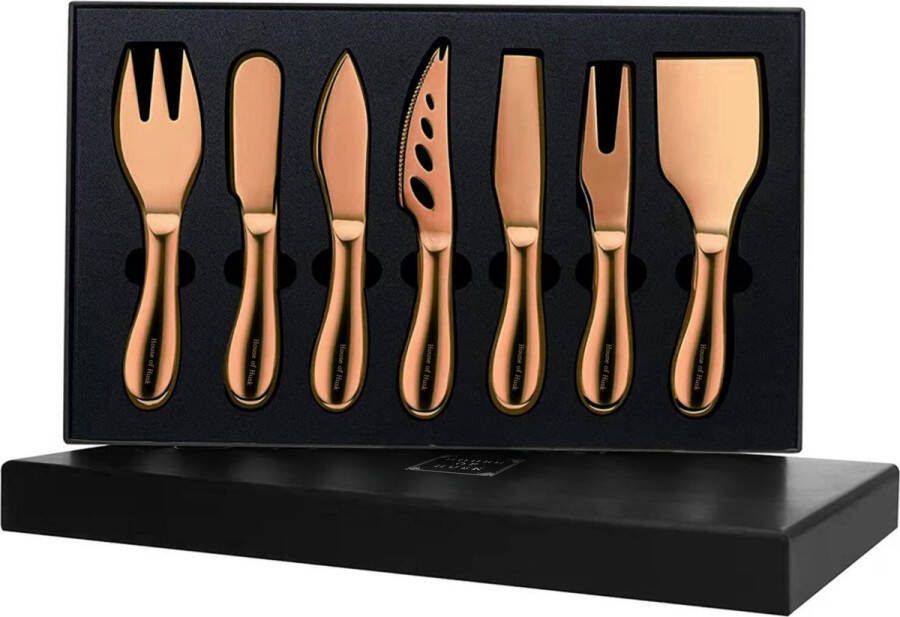 House of Husk Rose Goud Kaasmessen Set Kaasmesjes Roestvrijstaal 7 Delig inclusief Geschenkverpakking