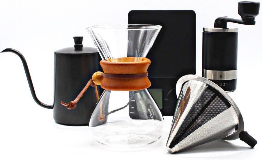 House of Husk Slow Coffee Set 0.4L Filter Koffie Set met Koffiemolen en Weegschaal Coffeemaker Gooseneck Ketel Cafetière Pour Over