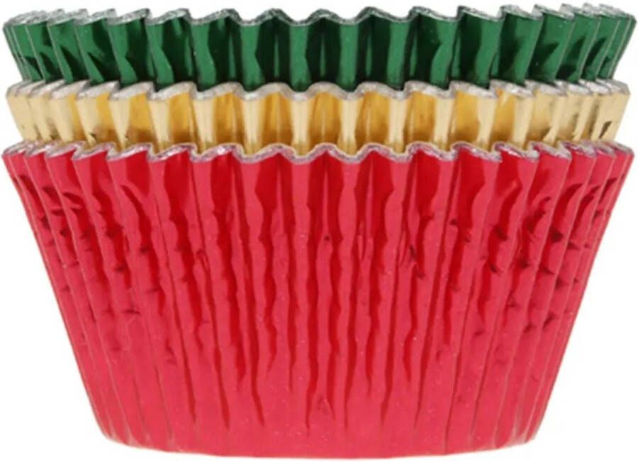 House of Marie Cupcake Vormpjes Baking Cups Folie Rood Groen Goud pk 36