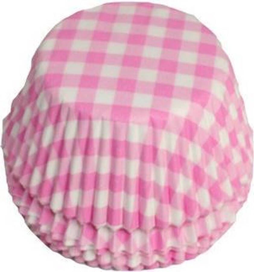 House of Marie Cupcake Cups Boerenbont Ruit Roze 50x33mm. 50st.