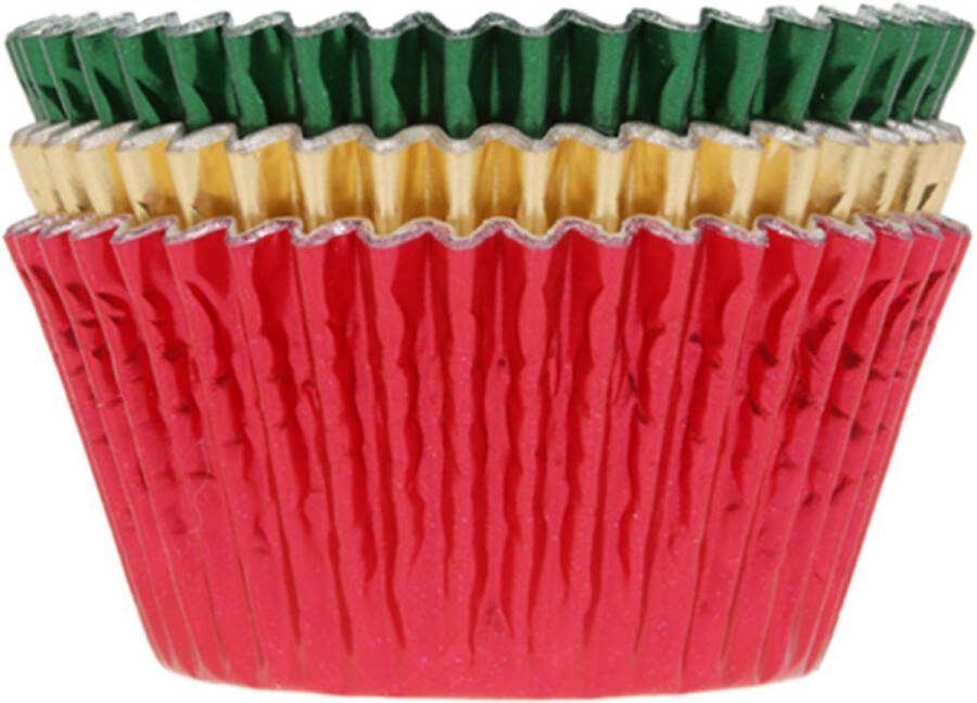 House of Marie Cupcake Vormpjes Baking Cups Folie Rood Groen Goud pk 36