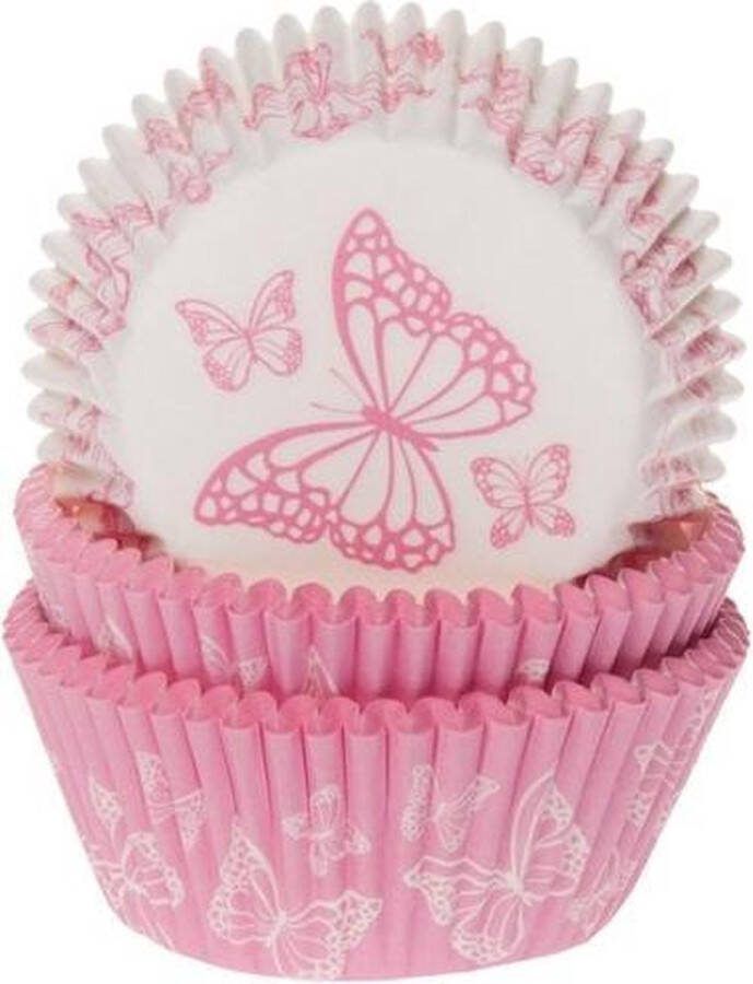 House of Marie Cupcake Vormpjes Vlinder Roze assorti pk 50 Baking Cups