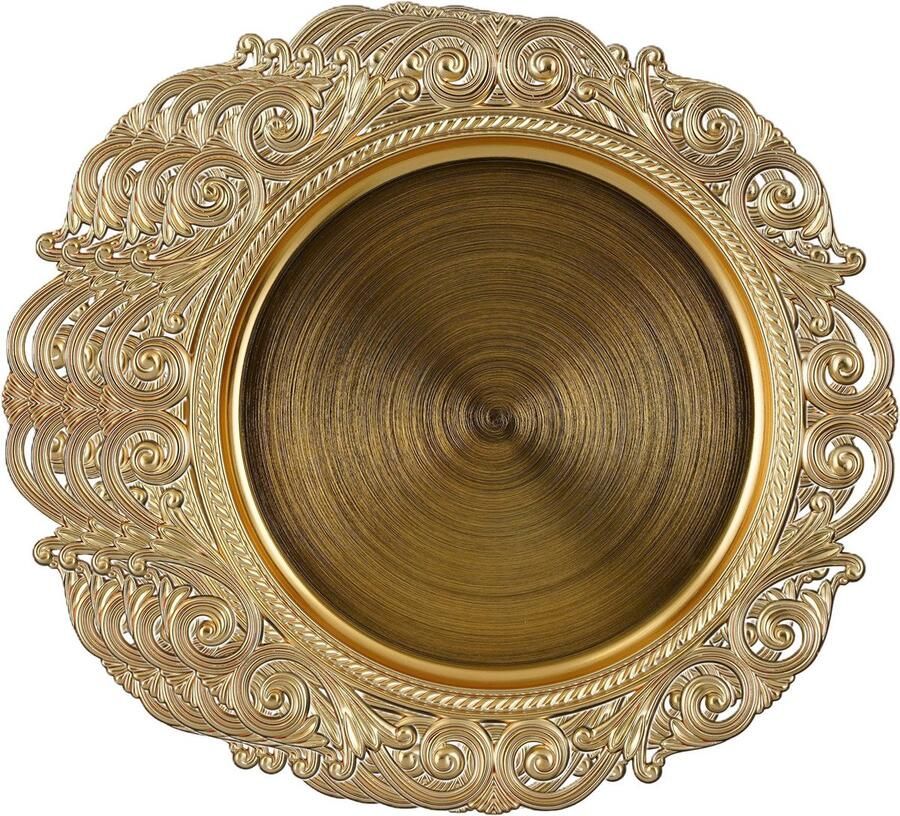House of Seasons Kerstdiner diner onderborden 6x goud D32 5 cm gerecycled plastic