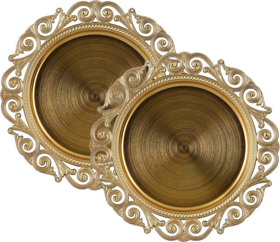 House of Seasons Kerstdiner diner onderborden 2x goud D32 5 cm gerecycled plastic
