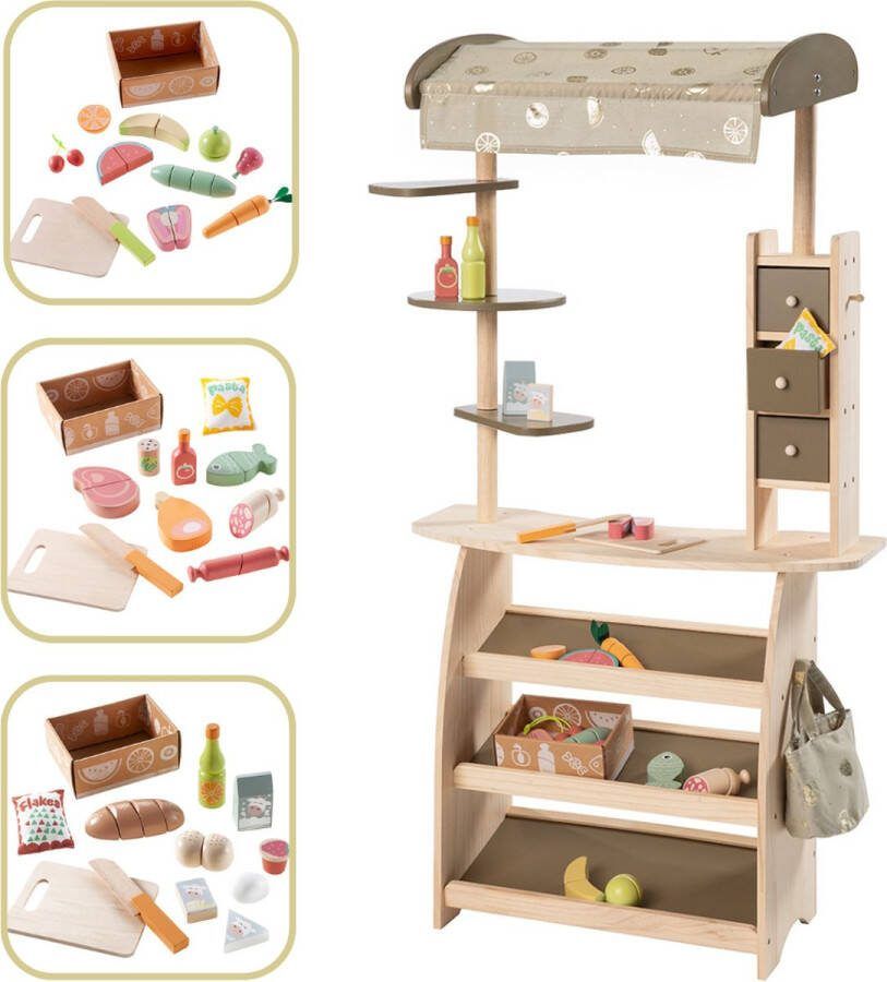Howa Houten Speelgoed Winkeltje Marktlieden Lucky met Tas en 32-delige Winkel Accessoires 47479